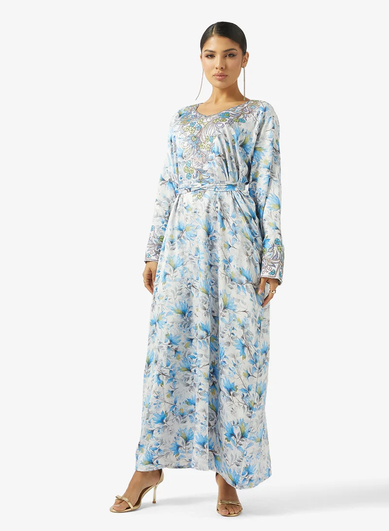 hayas closet Floral printed Belted Jalabiya